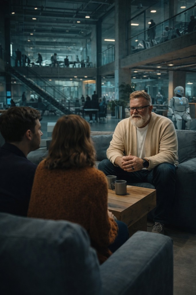 Bart in conversation with leaders in a human-centered environment